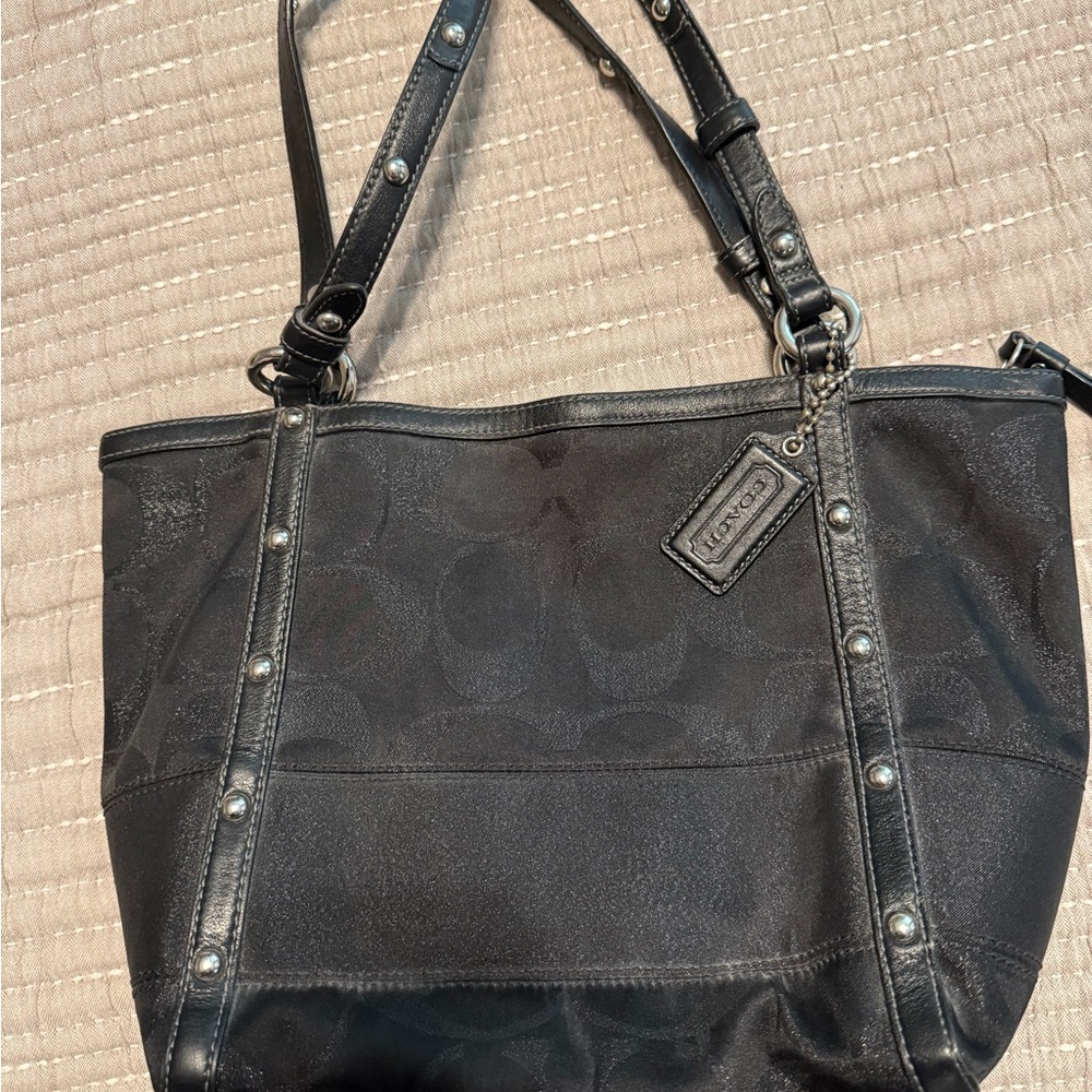 Coach Black Shoulder Bag with Silver Accents